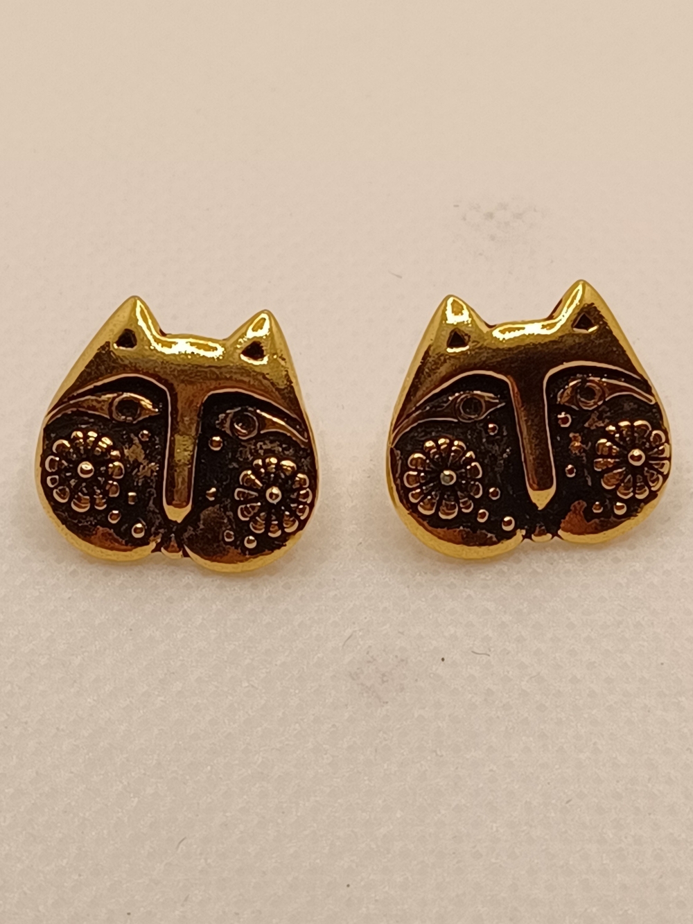 Laurel Burch Gold Cat Face Stud Earrings